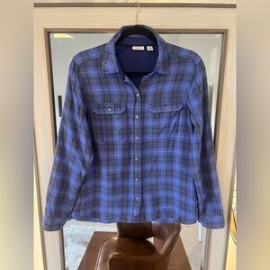 L.L Bean double lined Flannel Shirt Blue Purple  Plaid Long Sleeve Womens Medium